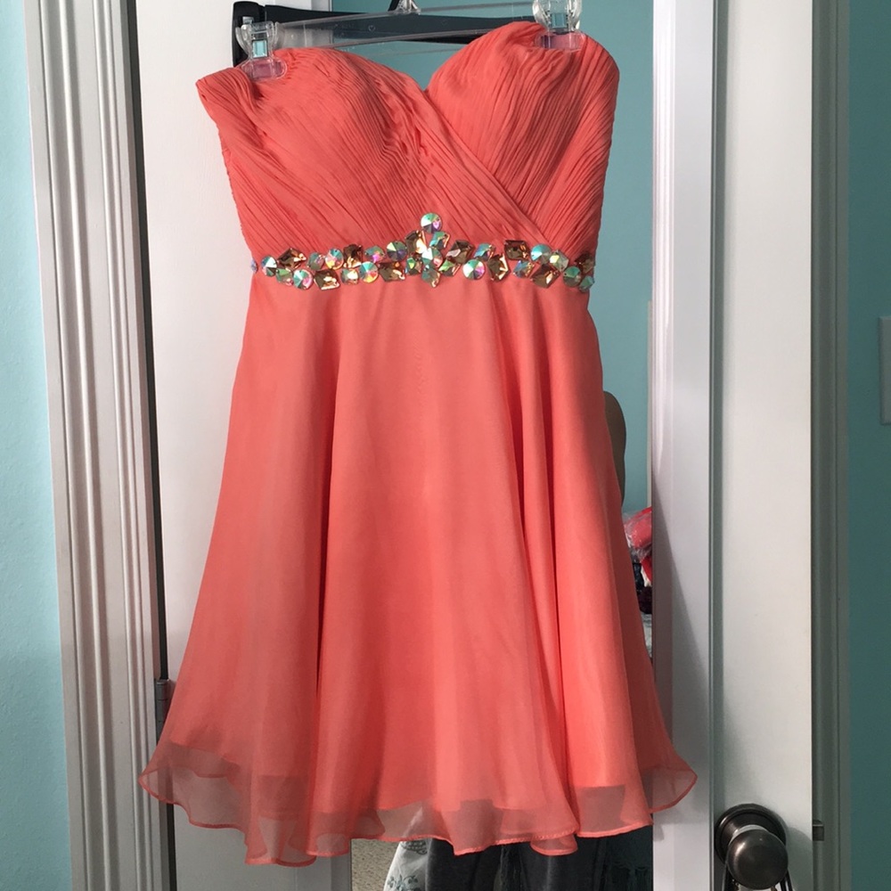 Coral Strapless Homecoming Dress